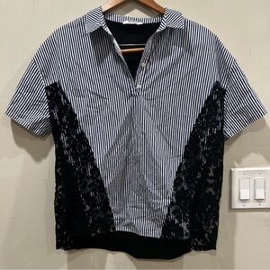 Zara Trafaluc Collection blue & white stripe with black lace panel. Size M